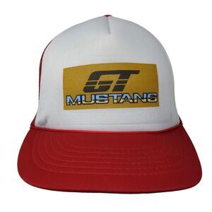Mustang GT Snapback Mesh Back Rope Trucker Hat Red Adult Fit All Mad Hatter